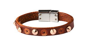 brown leather with copper studs